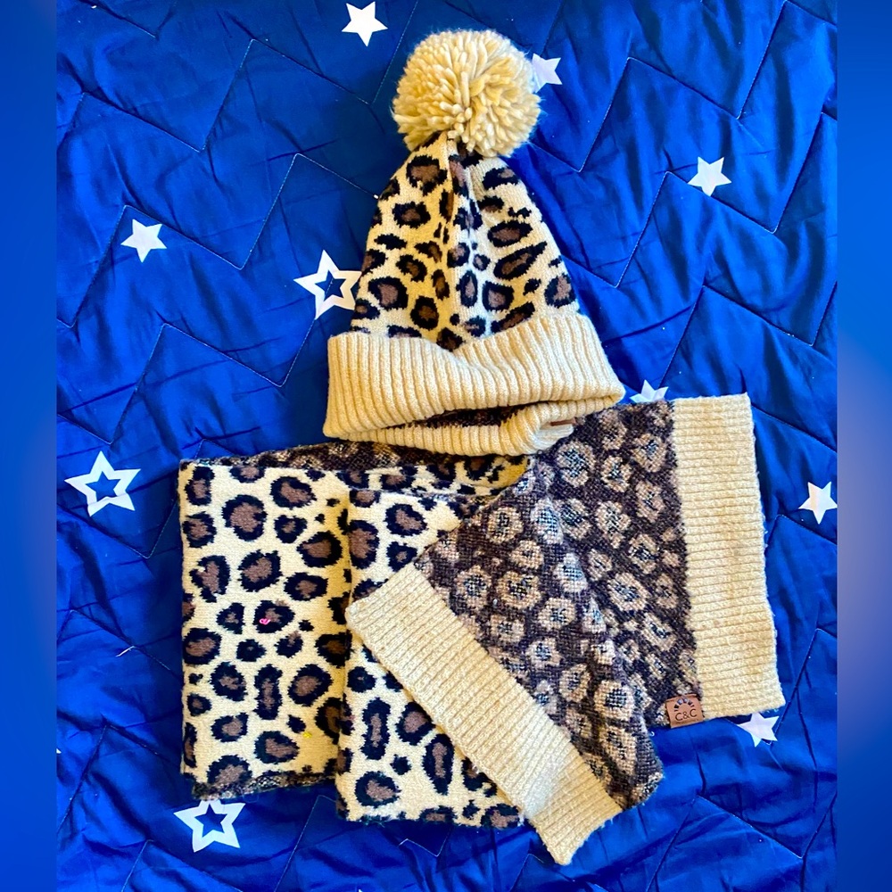 C&C leopard print scarf and hat